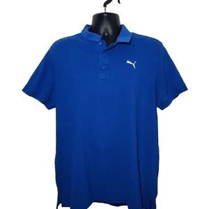 Puma Men's Size XL Blue Cotton White Logo Polo Shirt